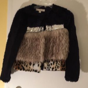 Faux Fur leopard, navy and silver. Boston Proper.